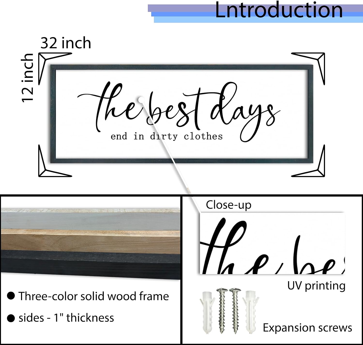 FZMHASLWW Laundry Room Sign Wall Decor 32×12 The Best Days End In Dirtiest Clothes Large Wood Framed Wall Art Hanging (Black)